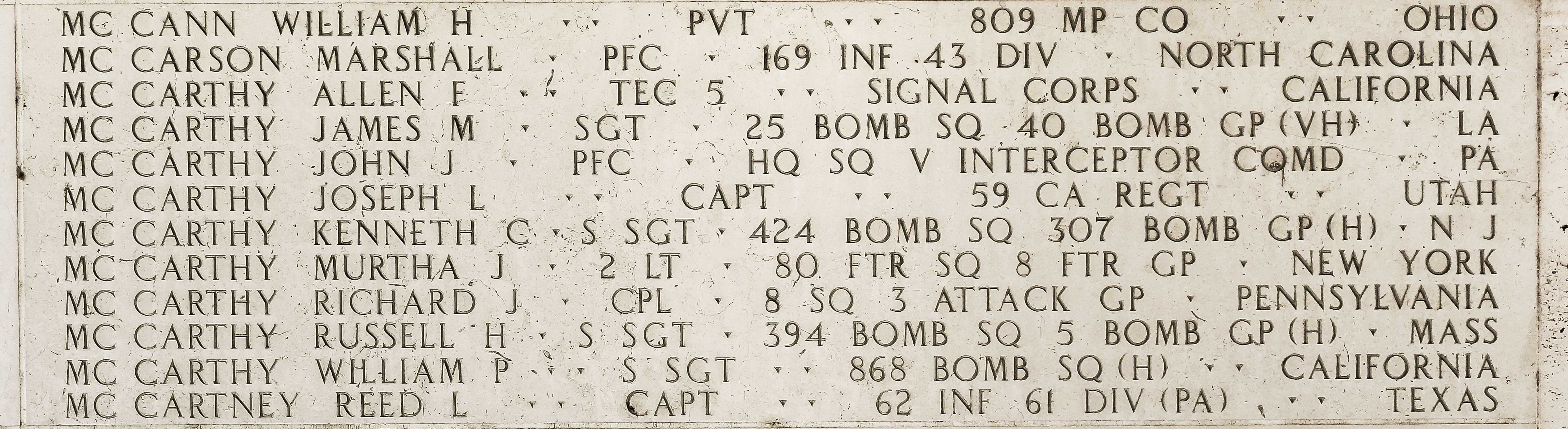 William P. McCarthy, Staff Sergeant